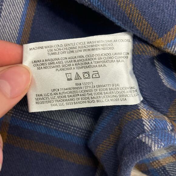 Eddie Bauer Tartan Plaid Blue Mens L‎ Flannel Button Up Retro Outdoor Camp Shirt - Picture 5 of 10